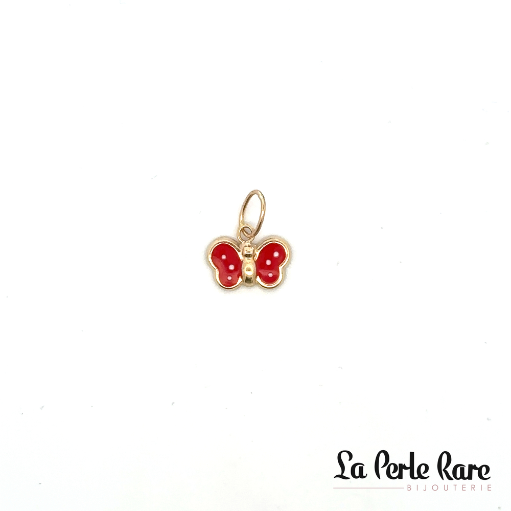 Pendentif papillon, or jaune, émail rouge/blanc - 2034-ROUGE - ExclusivitÉs