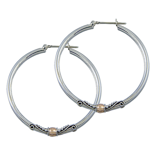 Anneaux argent et or 18 kt, 35 mm - DA042GB - L'aventurine