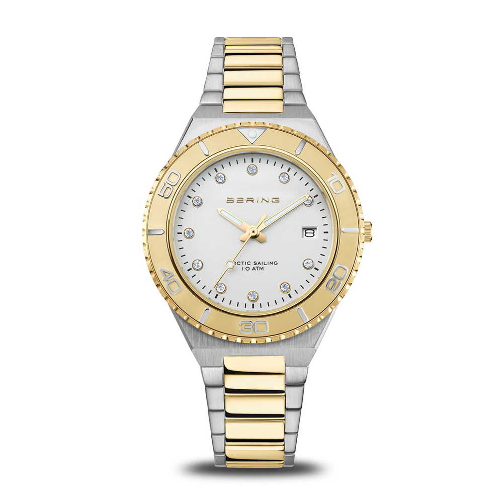 Montre acier 2 tons (blanc/jaune), fond blanc - 18936-710 - Bering