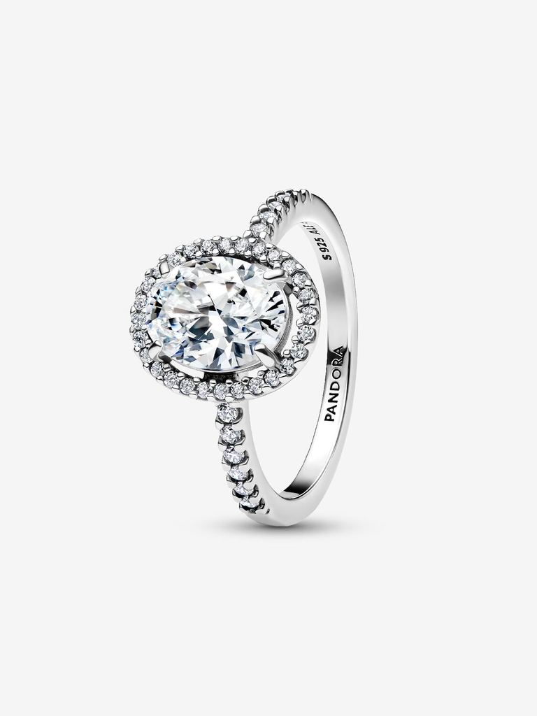 Bague audacieuse halo ovale scintillant, argent, zircons incolores - 193777C01-52 - Pandora