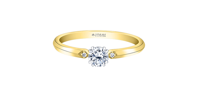 Bague solitaire, or 2 tons (jaune/blanc) 14 carats, 30 points de diamant canadien total, certificat - AM596YW30 - Corona