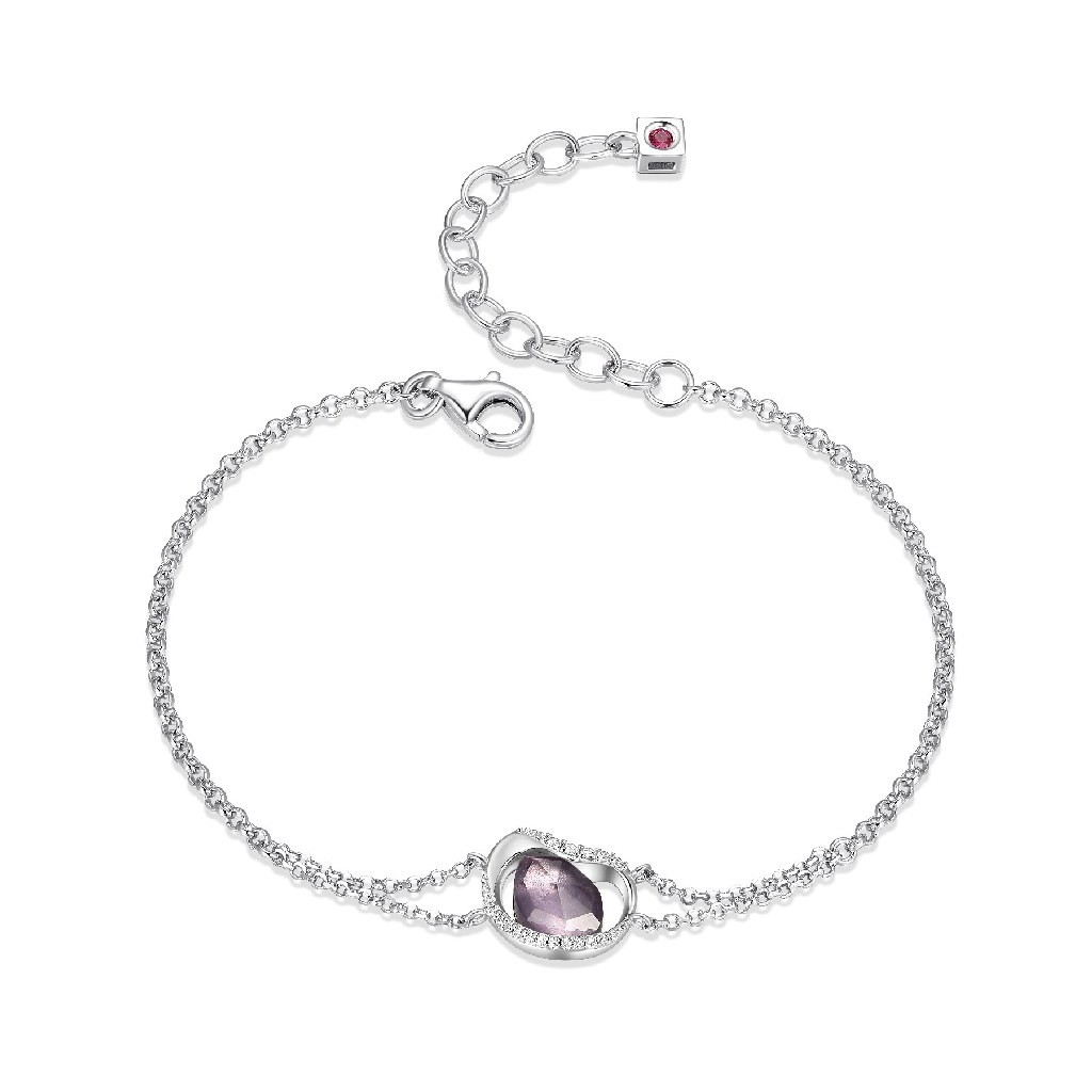 Bracelet argent rhodié, améthyste, cristaux incolores - R1LAP6GV4Q - Elle