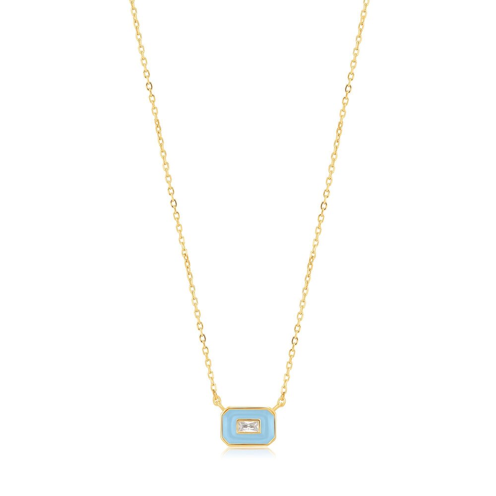 Collier argent doré, émail bleu, zircon - N028-02G-B - Ania Haie