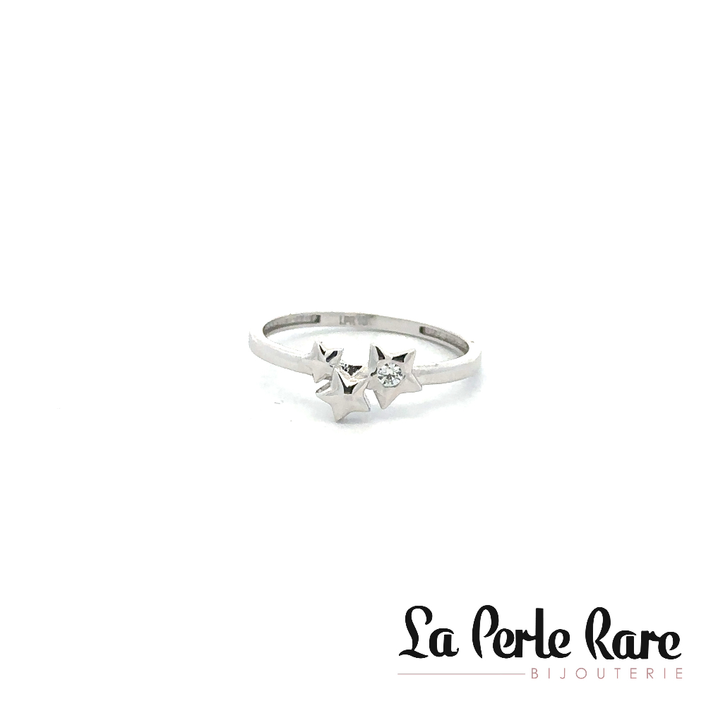 Bague étoiles, or blanc 10 carats, zircon incolore - RMDD01-1866-B - Exclusivités