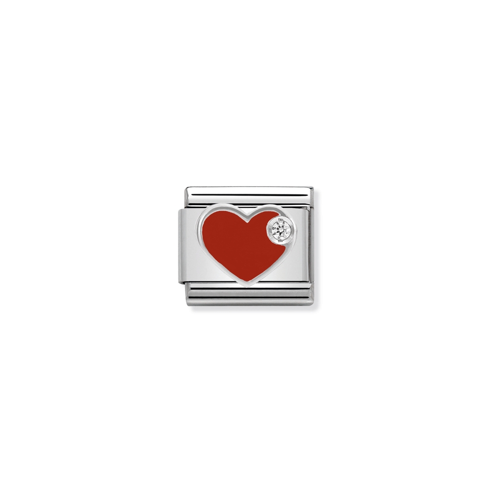 Maille classique coeur, acier inoxydable, argent, zircon incolore, émail rouge - 33030501 - NOMINATION