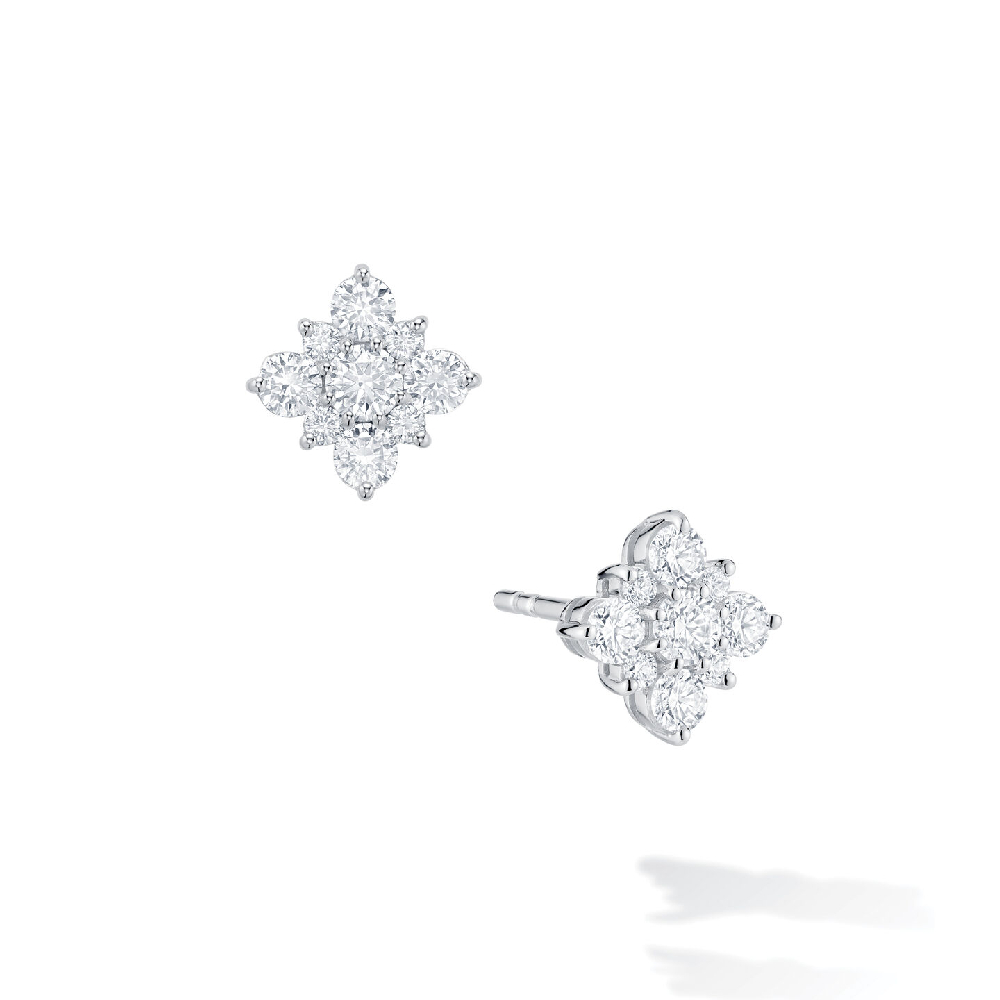 Boucles d'oreilles fixes Birks Snowflake, or blanc 18 carats, 38 points de diamants total - 450005973920 - Birks