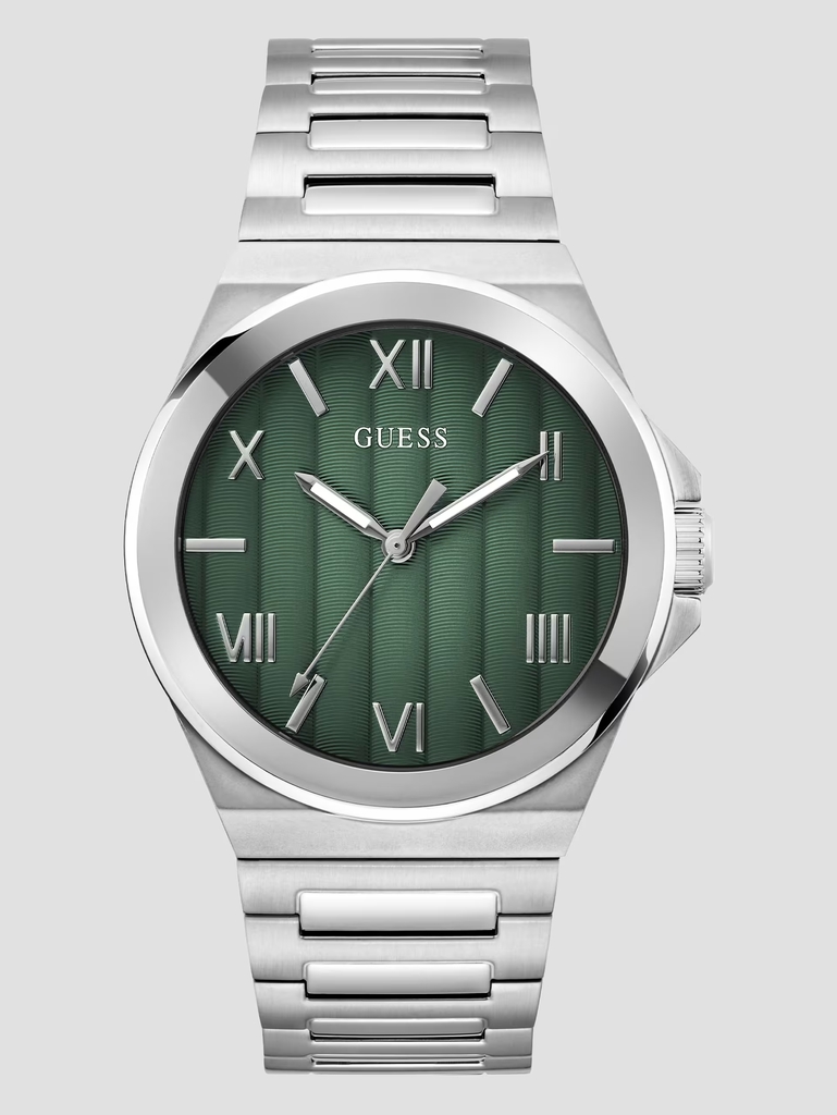 Montre acier inoxydable, fond vert