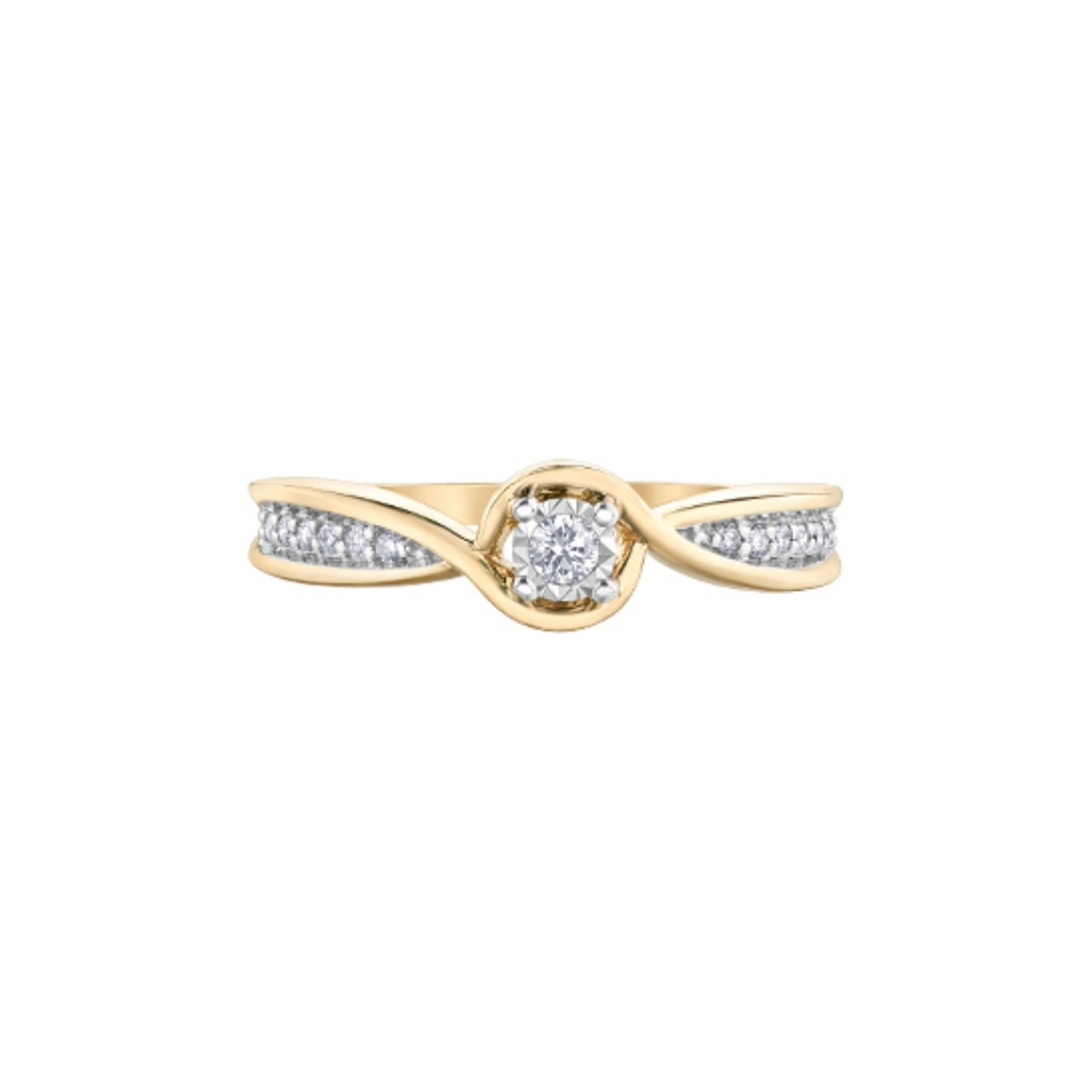 Bague or 2 tons (jaune/blanc) 10 carats, 12 points de diamants total - DD7535 - Corona