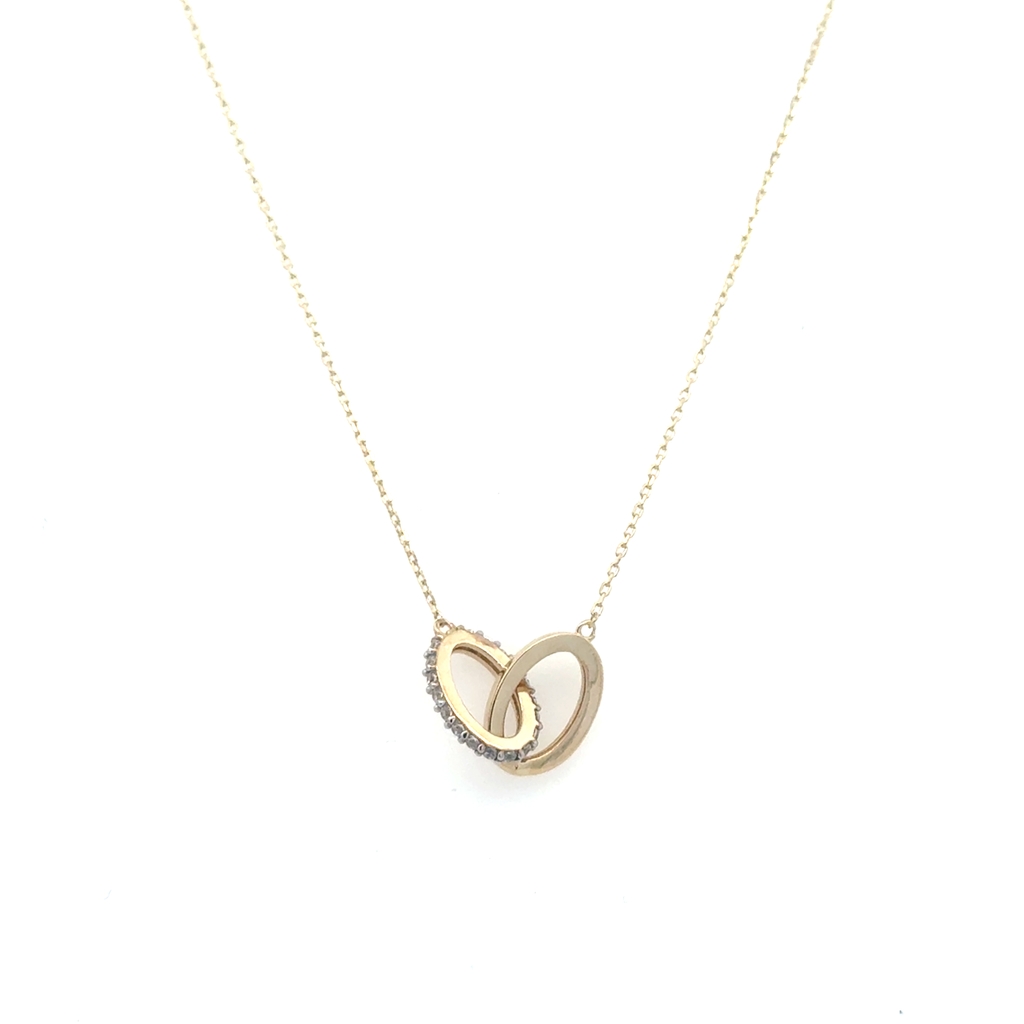 Collier anneaux entrelacés, or jaune 10 carats, zircons incolores
