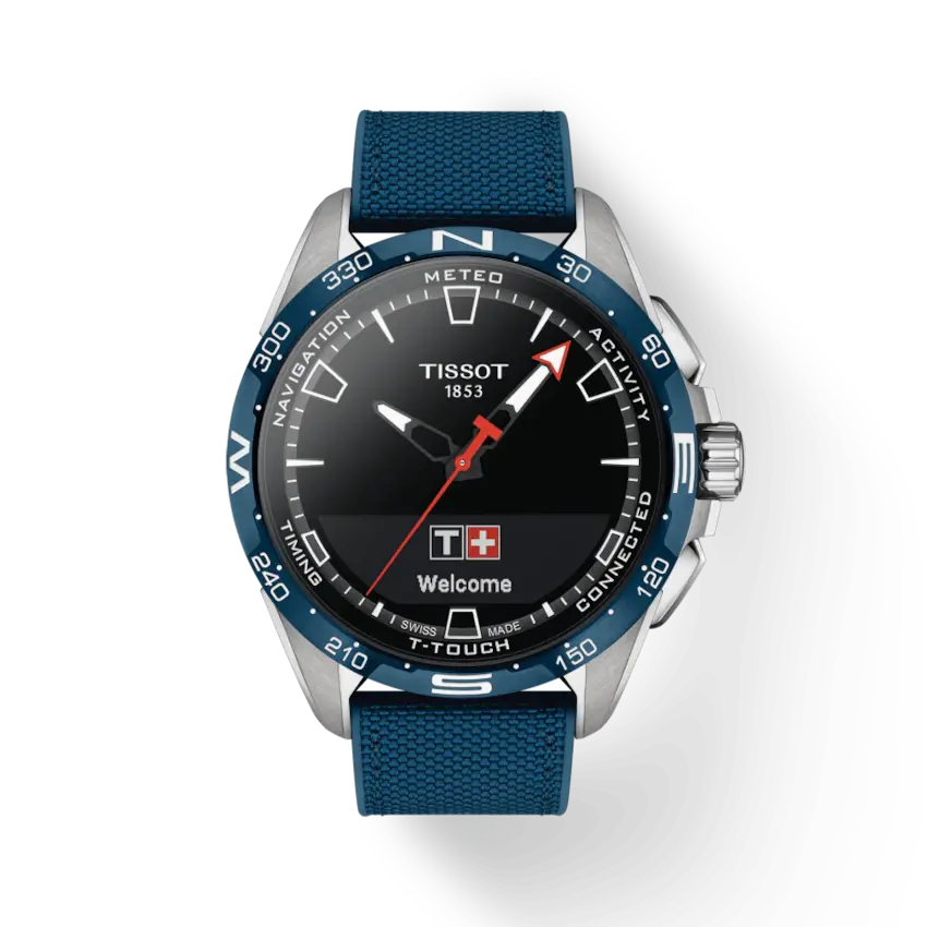 Montre Tissot T-Touch Connect Solar silicone bleu acier inoxydable deux tons blanc et bleu