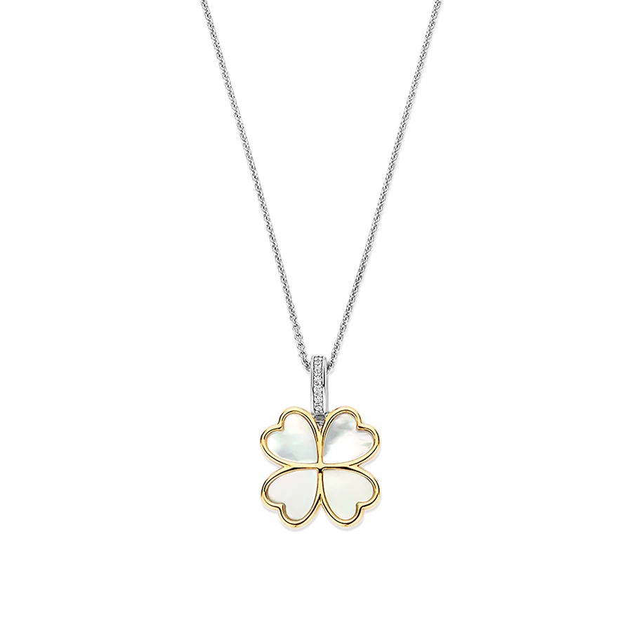 Pendentif trèfle à quatre feuilles, argent 2 tons (blanc et jaune), nacre de perle - 6821MW - Ti Sento