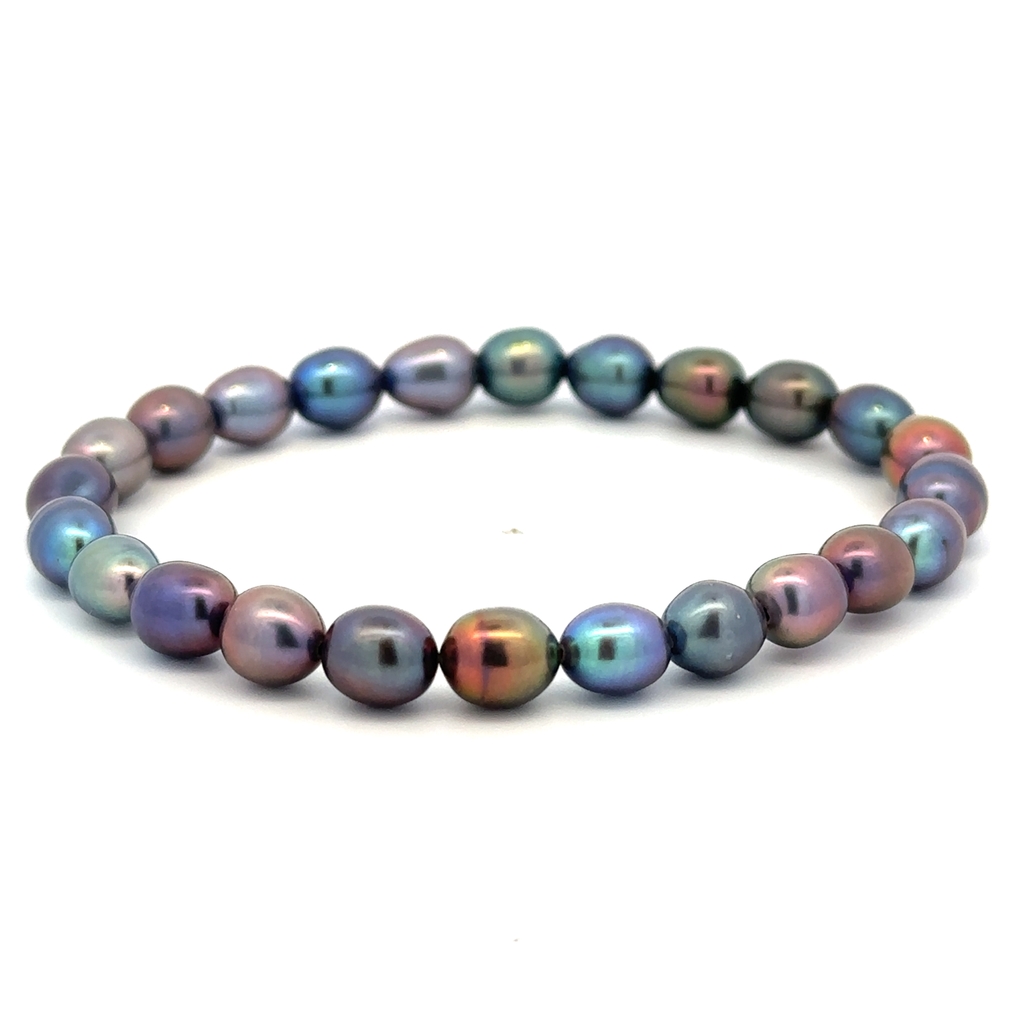 Bracelet extensible, perles de riz bleues 6-7 millimètres - BR-EX-67-BLEU - Exclusivités