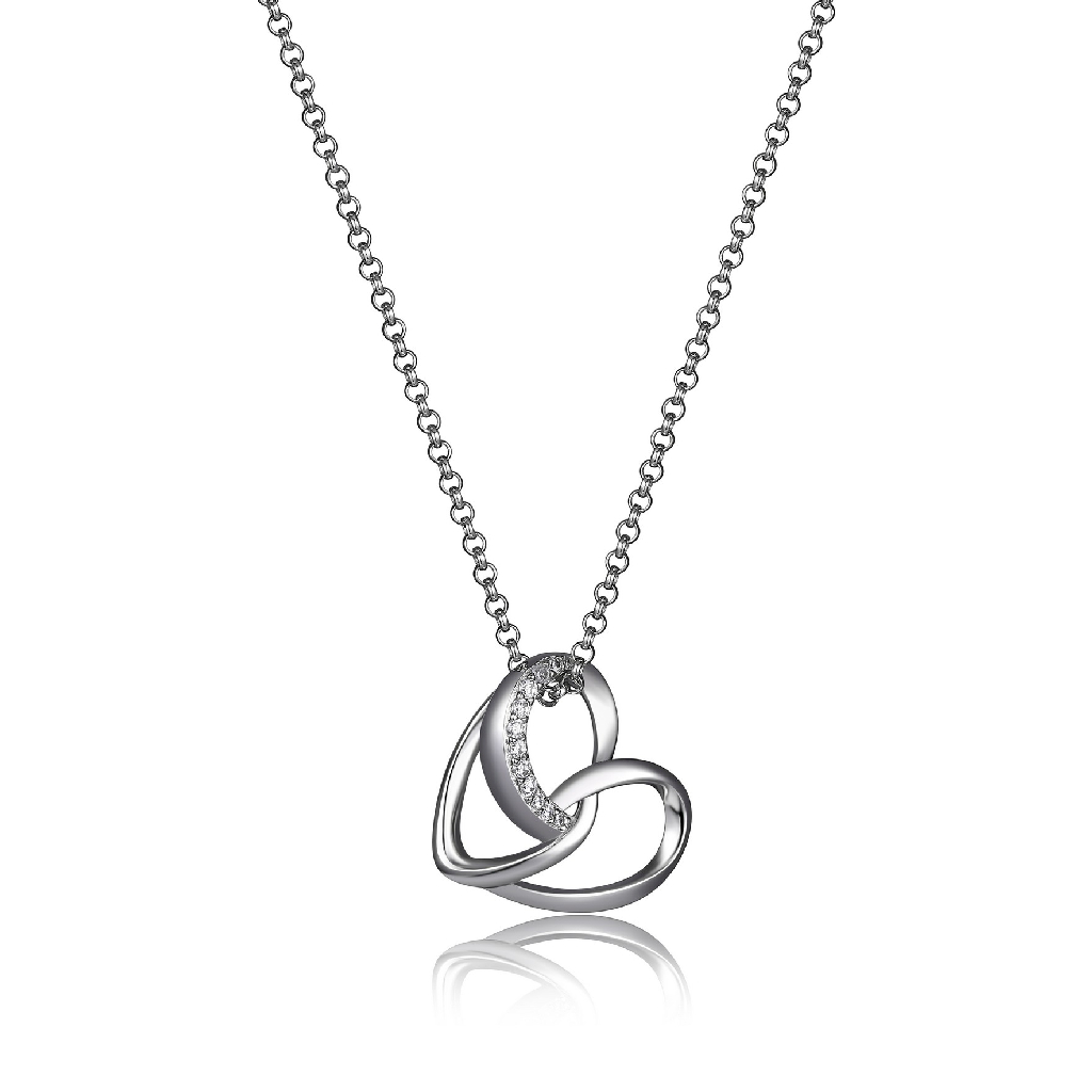 Pendentif coeur argent rhodié, zircons incolores