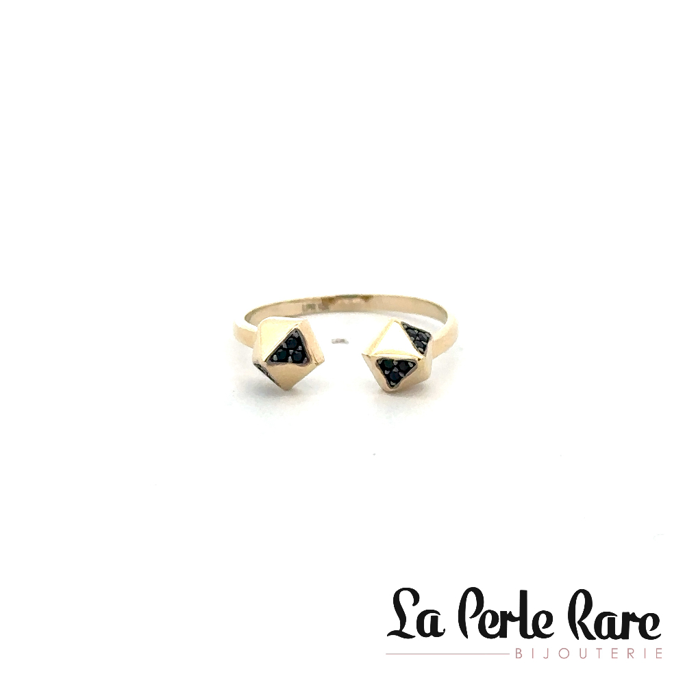 Bague ouverte, or jaune 10 carats, zircons noirs - RDC01-4221-J - Exclusivités