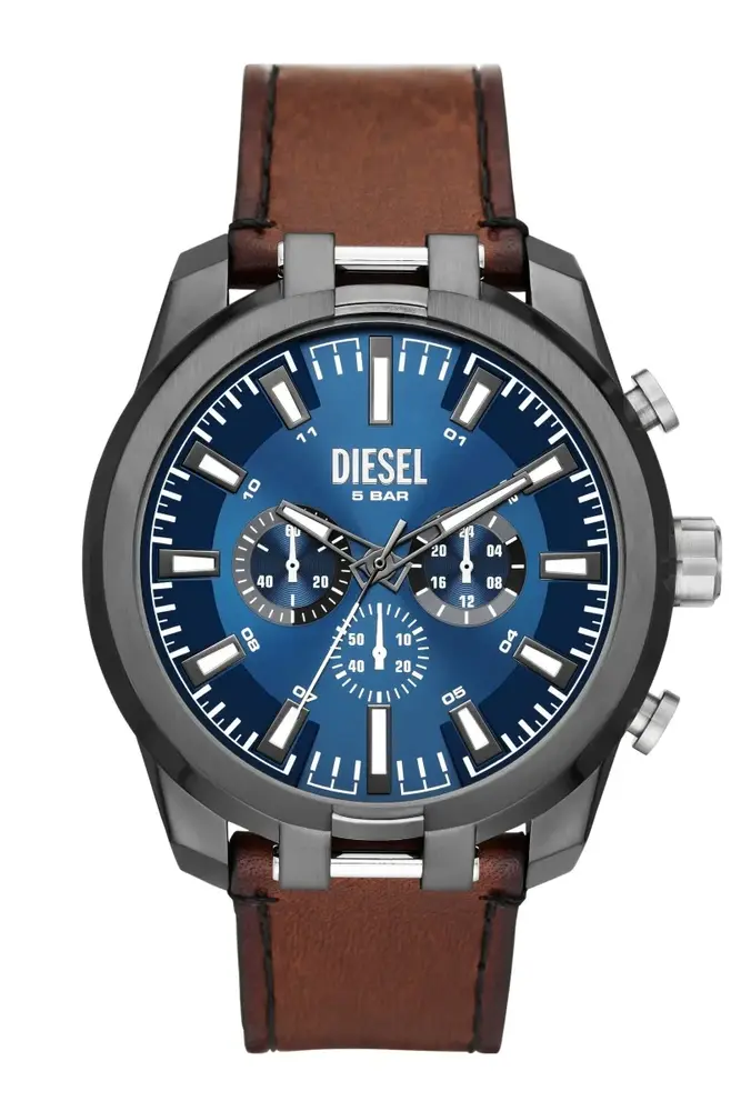 Chronograph watch with brown leather strap, blue dial - DZ4643 - Diesel