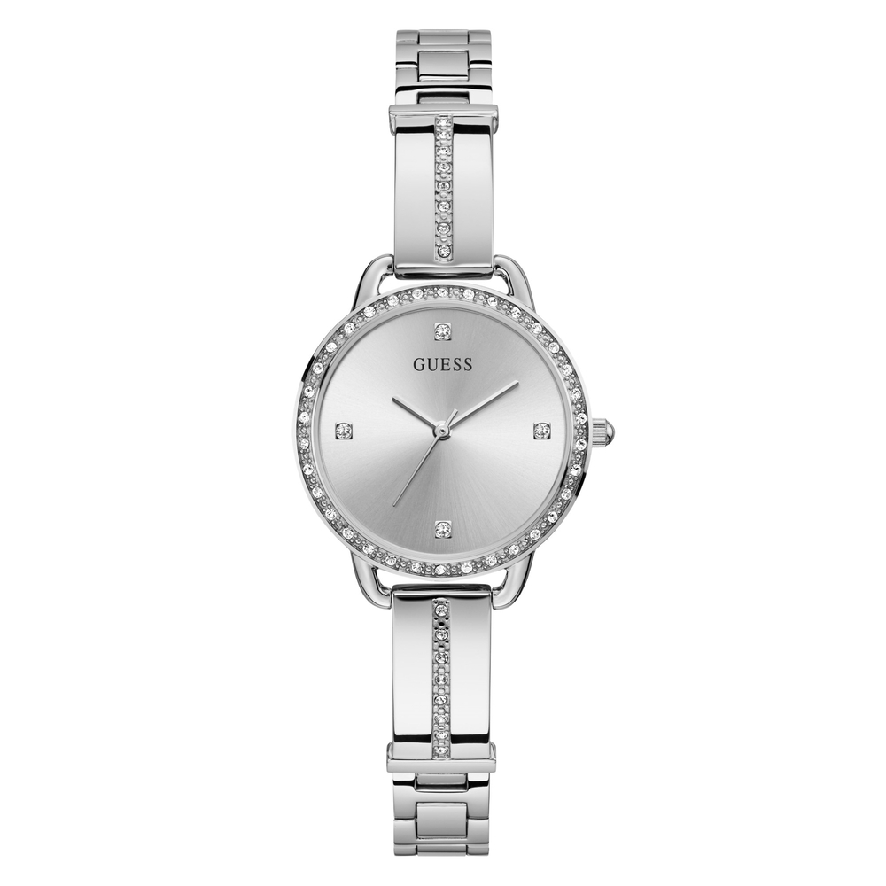 Montre acier inoxydable, fond argenté, zircons incolores - GW0022L1 - Guess