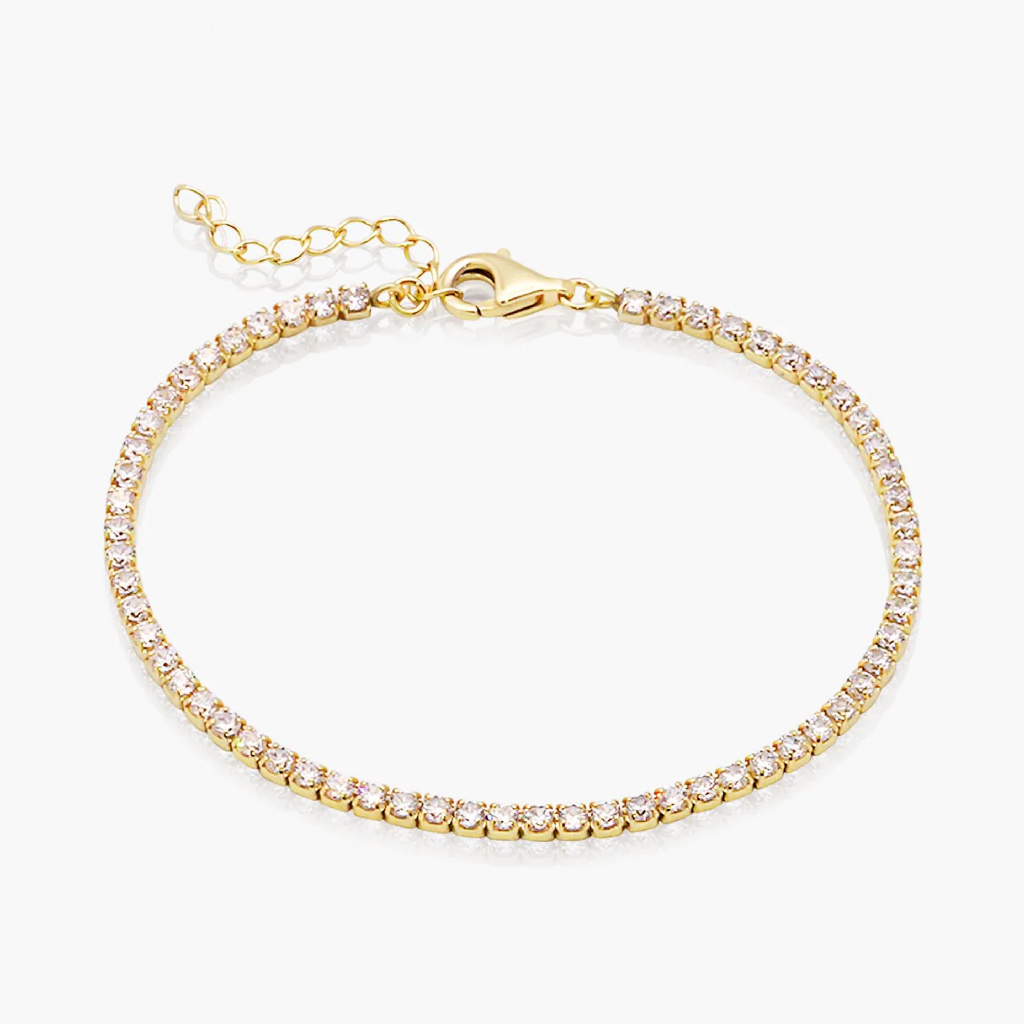 Bracelet tennis, argent finition or jaune, zircons incolores, 2.3 millimètres - BR-1015-G - Exclusivités