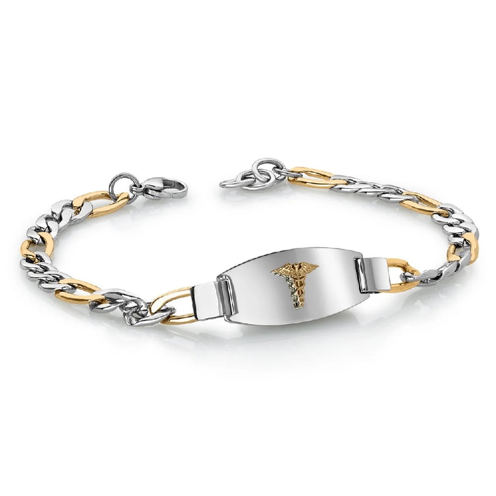 Bracelet médical figaro, acier inoxydable 2 tons (blanc/jaune) - SMAB48 - Italgem Steel