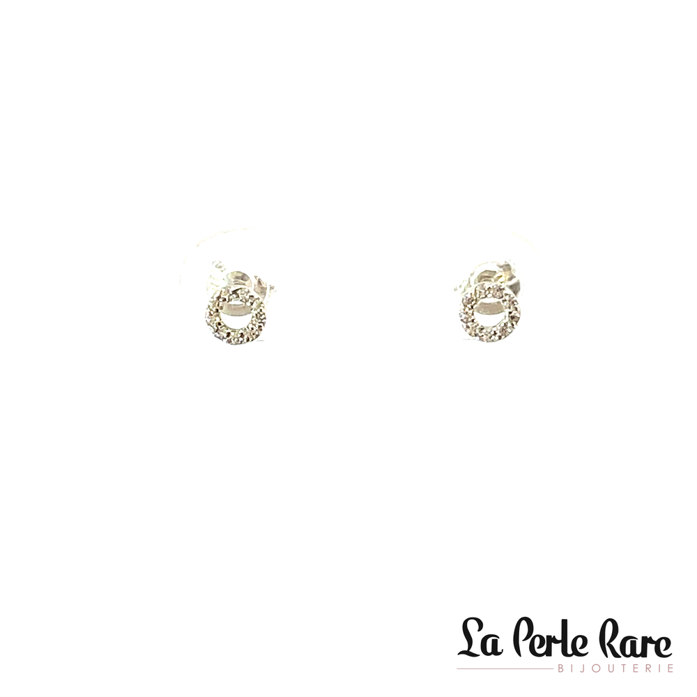 Boucles d'oreilles fixes rondes, or blanc 10 carats, zircons incolores - 11251-4B - Exclusivités