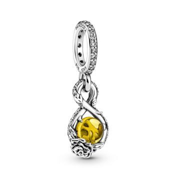 Pendentif belle infinité et rose disney, cristal jaune