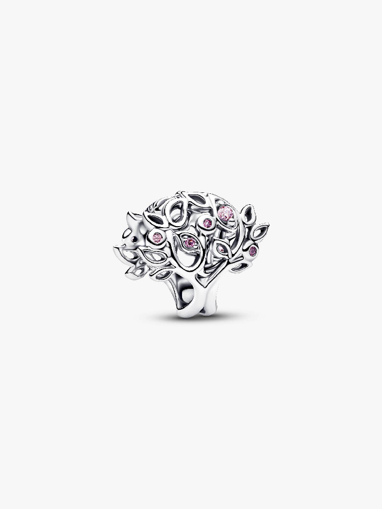 Bille arbre généalogique ajouré, argent, cristaux et zircons roses