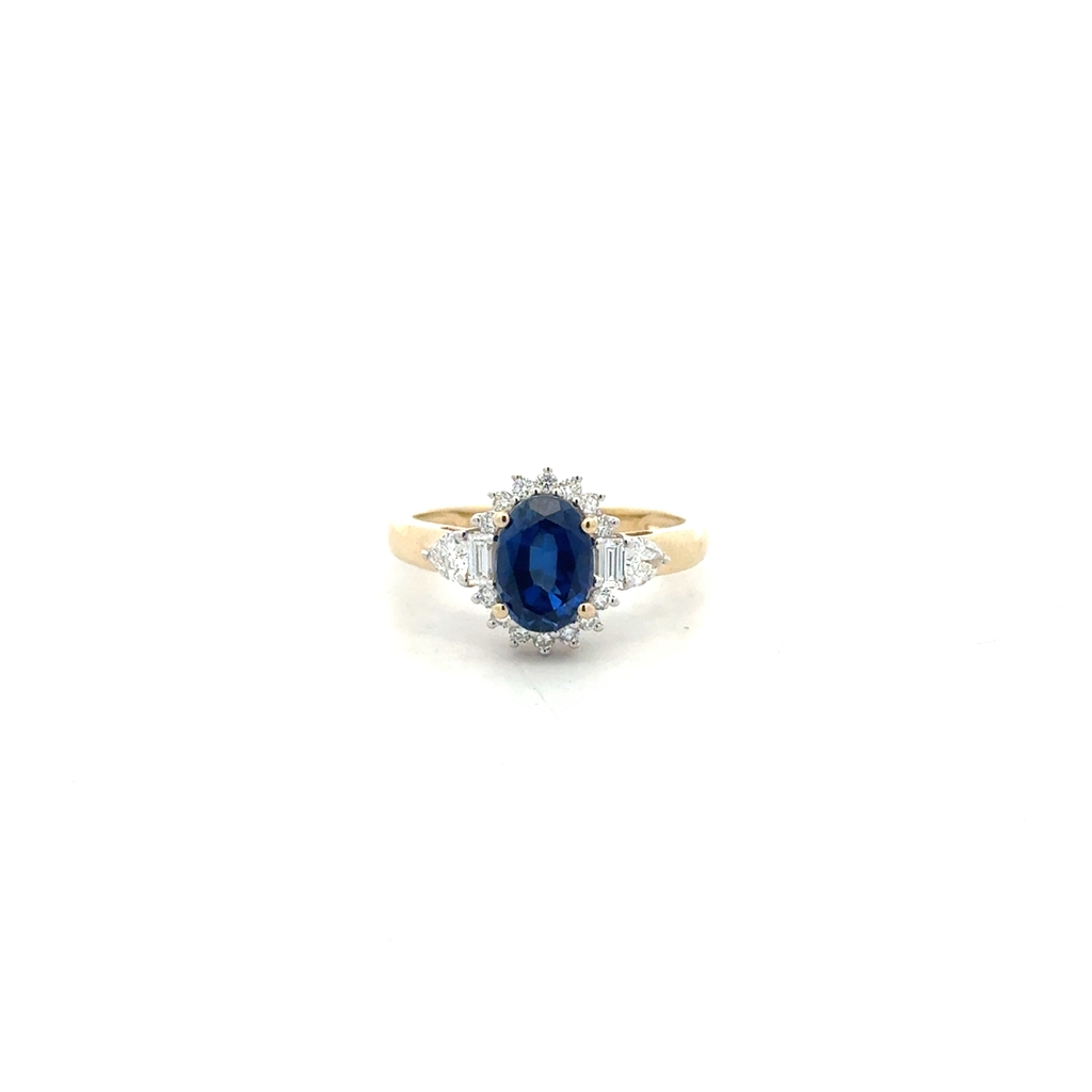 Alliance en or jaune 10 carats avec 40 points de diamants de laboratoire au total, saphir