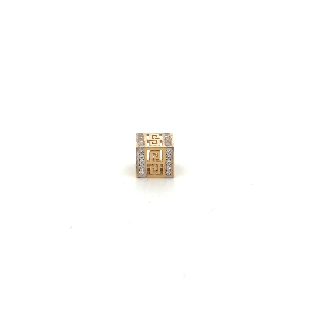 Pendentif cubique de style Versace, or jaune 10 carats, zircons incolores
