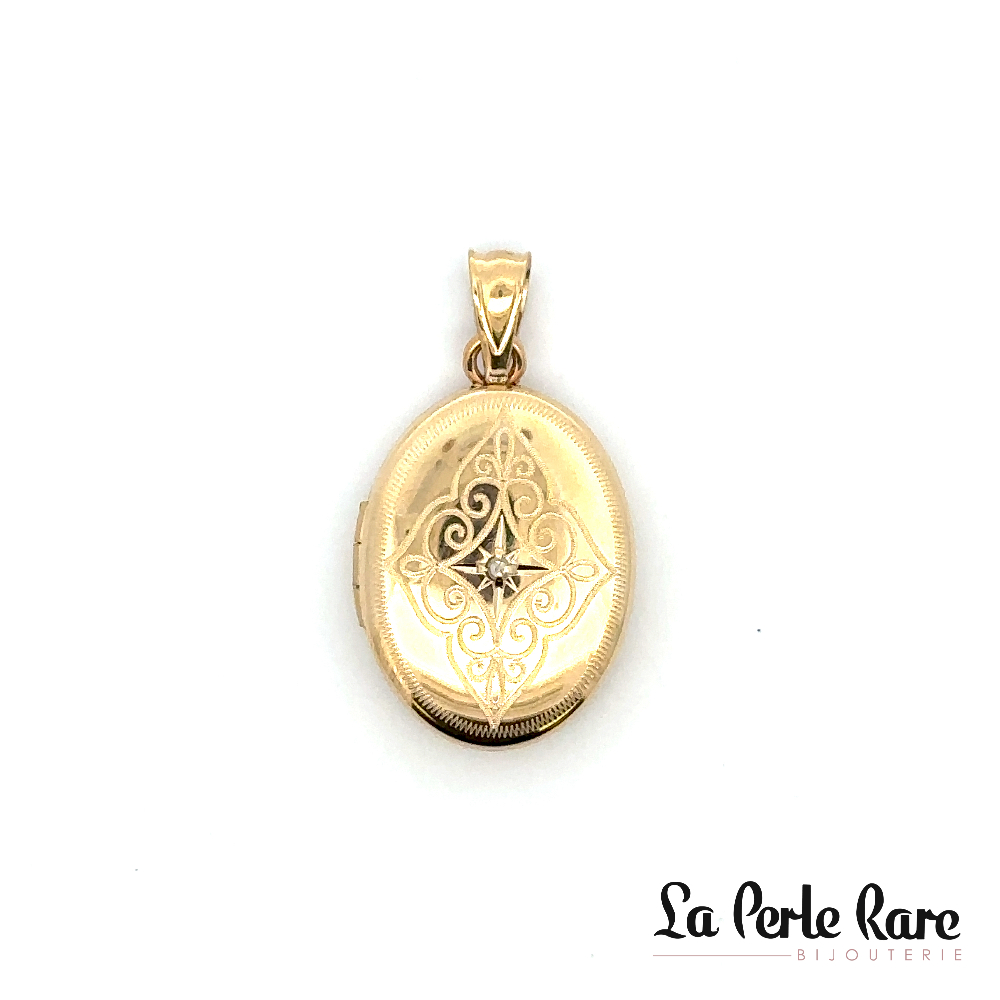 Pendentif loquet, or jaune 10 carats, zircon incolore - LPR-2396 - Exclusivités