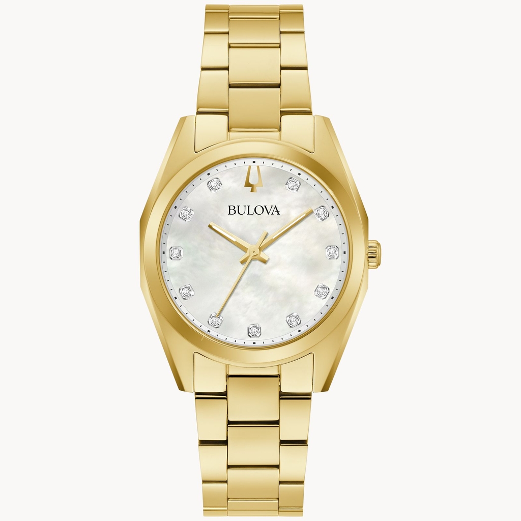 Montre acier inoxydable doré, diamants, fond nacré - 97P172 - Bulova