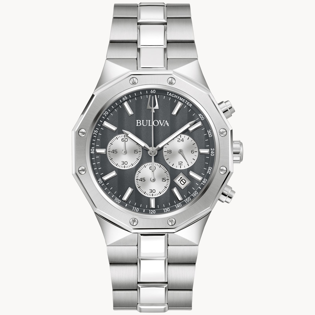 Montre acier inoxydable, fond noir - 96B459 - Bulova