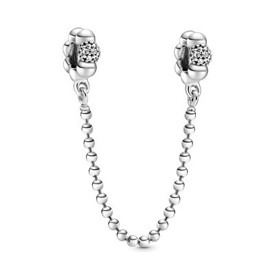 Chaine de sécurité perles et pavé, cz incolores