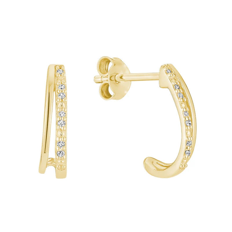 Boucles d'oreilles fixes or jaune 10 carats, 5 points de diamant total