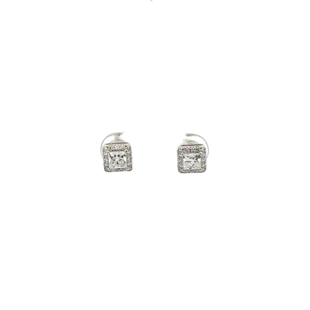 Boucles d’oreilles fixes en or blanc 10 carats avec 100 points de diamants de laboratoire au total
