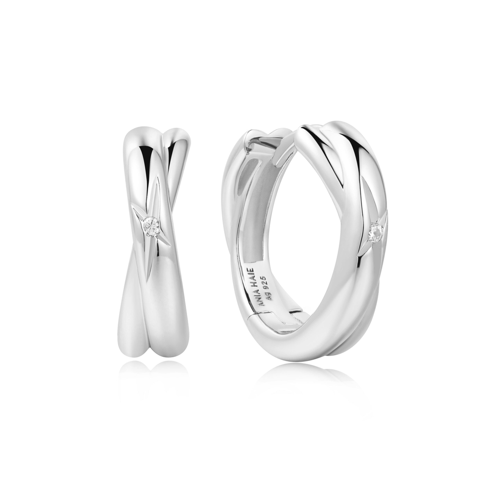Anneaux de type huggies argent rhodié, zircons incolores - E061-16H - Ania Haie