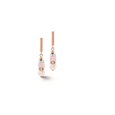 Boucles d'oreilles pendantes acier inoxydable rosé, perles d'eau douce, verre, cristaux - 4354-21-1920 - Coeur De Lion