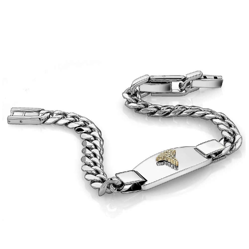 Bracelet médical gourmette, acier inoxydable 2 tons (blanc/jaune) - SMAB51 - Italgem Steel