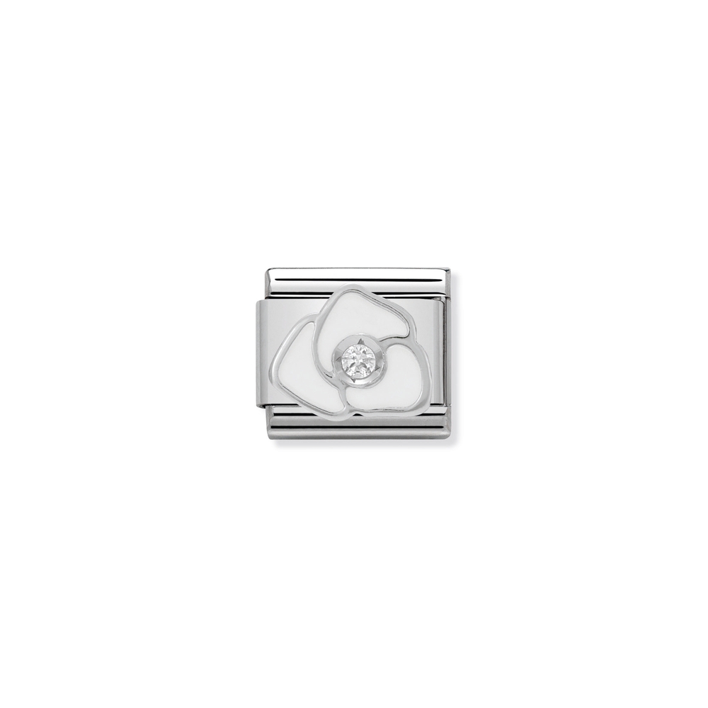 Maille classique rose, acier inoxydable, argent, zircon incolore, émail blanc - 33030506 - NOMINATION