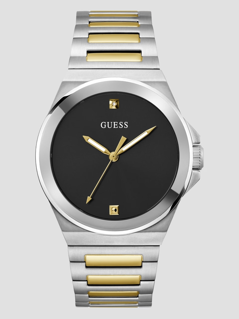 Montre acier inoxydable 2 tons (blanc et jaune), fond noir, diamant - GW0833G3 - Guess