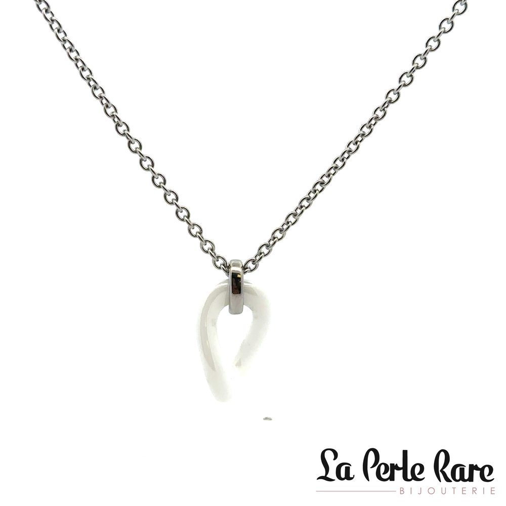 Pendentif acier inoxydable, céramique blanche - 170-N20242 - Steelx