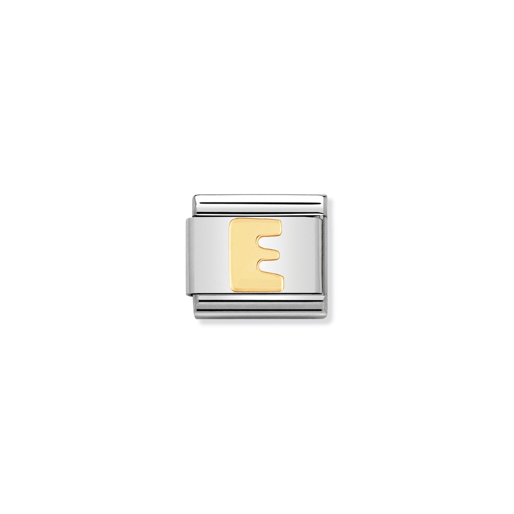 Maille classique lettre E, acier inoxydable, finition or jaune 18 carats - 03010105 - NOMINATION