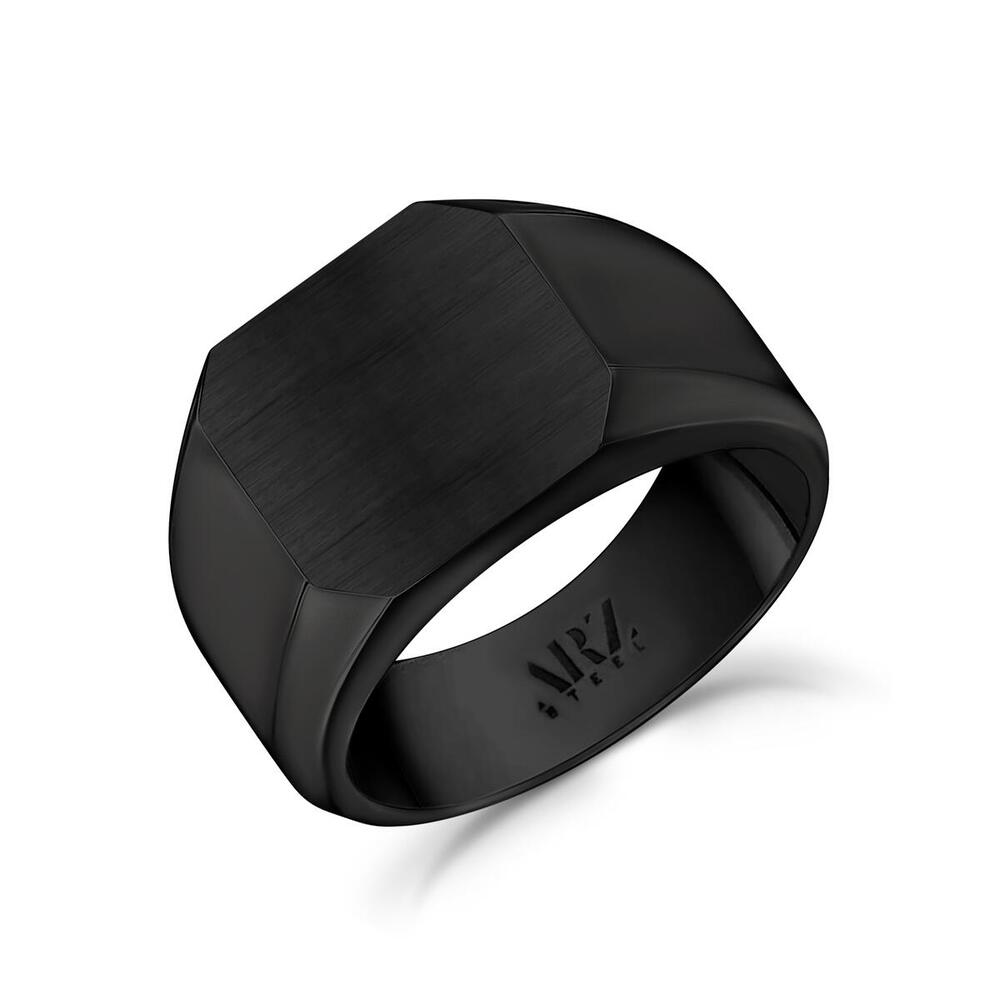 Bague chevalière acier noir - AS-R92-8 - Arz Steel