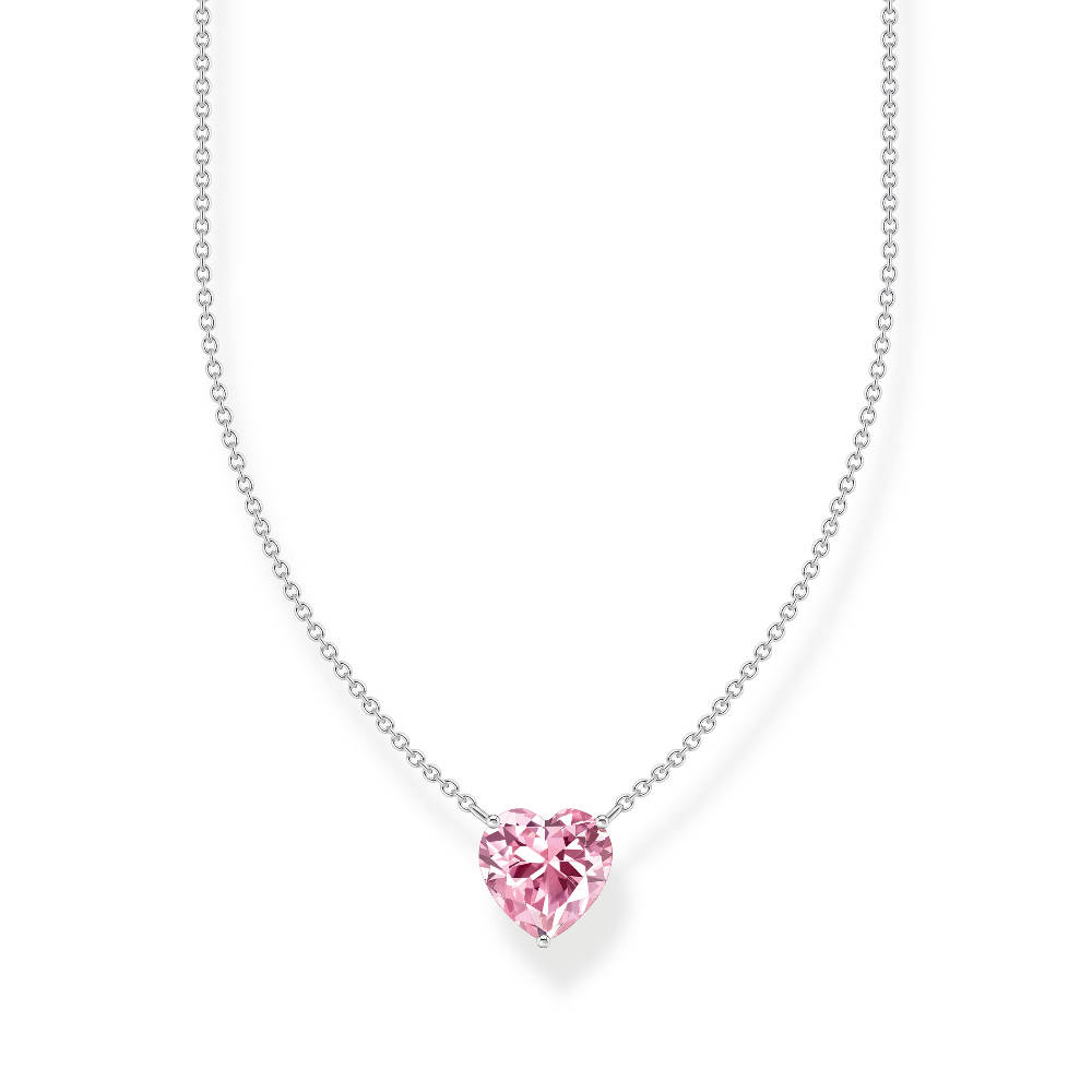 Collier coeur, argent, zircon rose