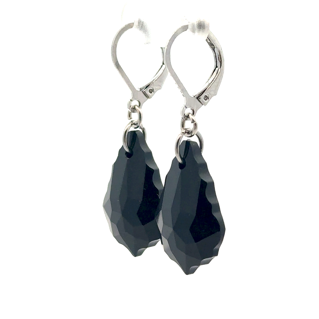 Boucles d'oreilles pendantes acier inoxydable, cristaux noirs - 171-ER8168 - Steelx