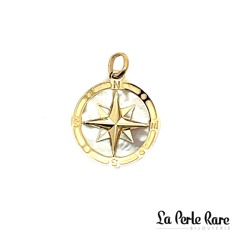 Pendentif boussole, or jaune, nacre de perle - LPR-2046 - Exclusivités