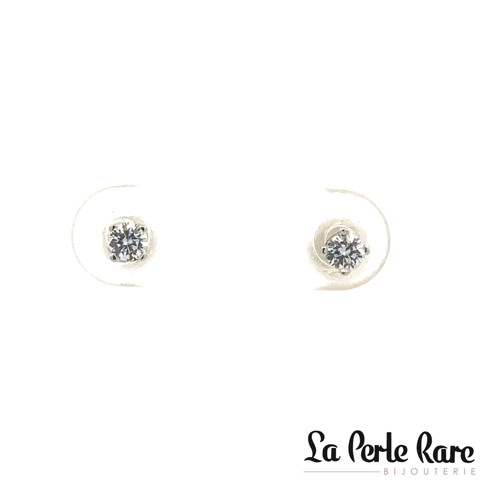 Boucles d'oreilles fixes or blanc 10 carats, zircons incolores, 3 millimètres - 10369-3B - Exclusivités