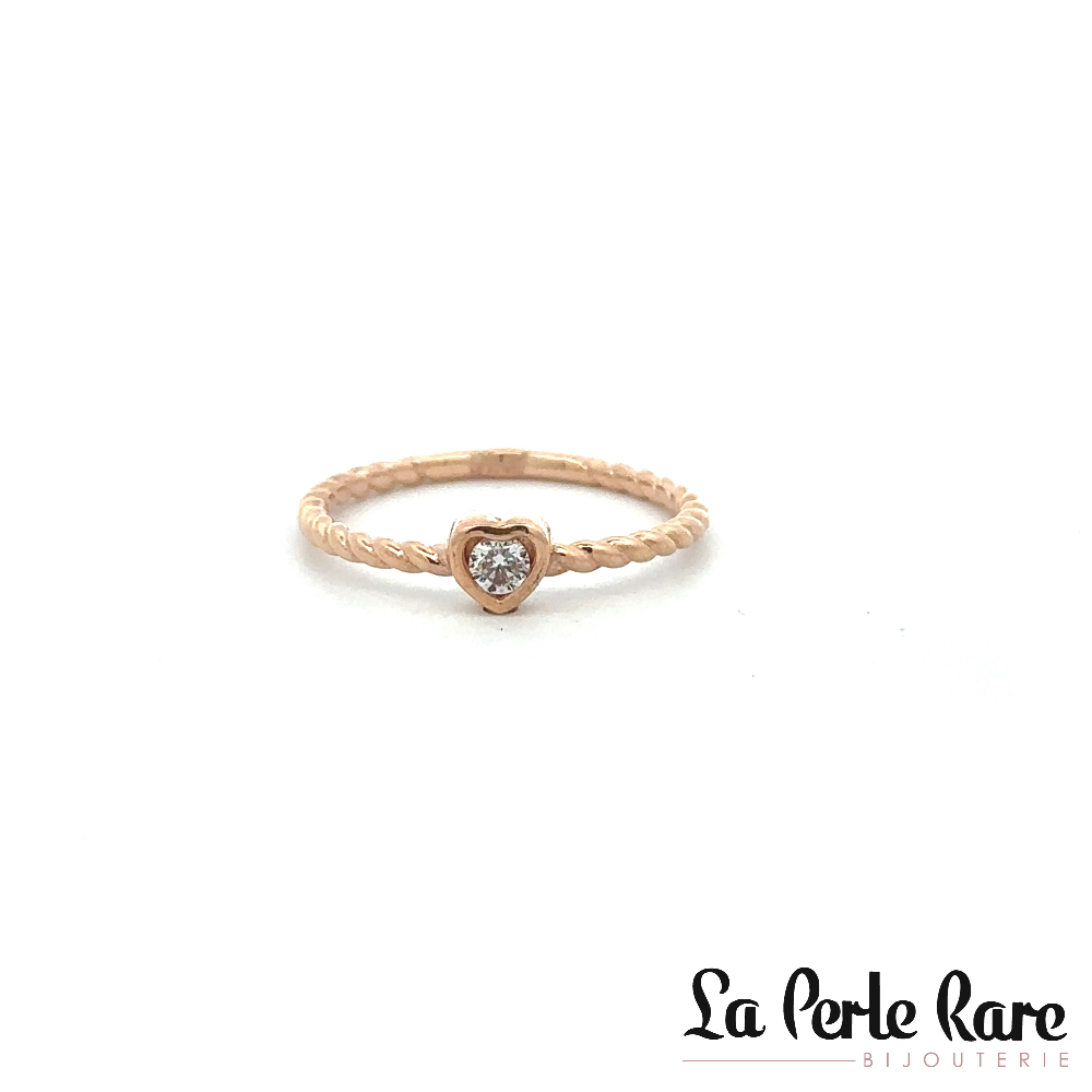 Bague torsadée avec coeur, or rose 10 carats, zircon incolore - RAZ-4305-R-1 - Exclusivités
