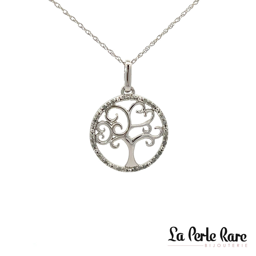 Pendentif arbre de vie, or blanc, 10 pts dia tot - SKP36873-10NJ - Sk Diamonds