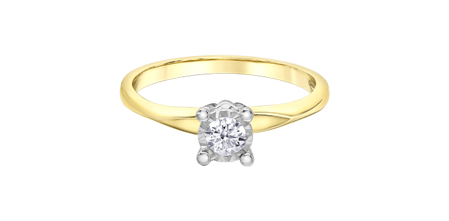 Bague solitaire, or 2 tons (jaune/blanc) 10 carats, diamant de 18 points - DX929YW18 - Corona