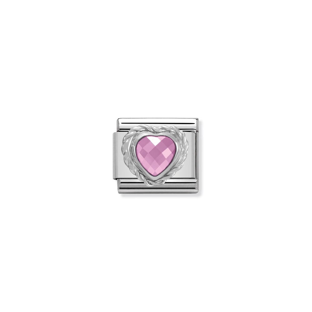 Maille classique coeur, acier inoxydable, argent, zircon rose - 330603003 - NOMINATION