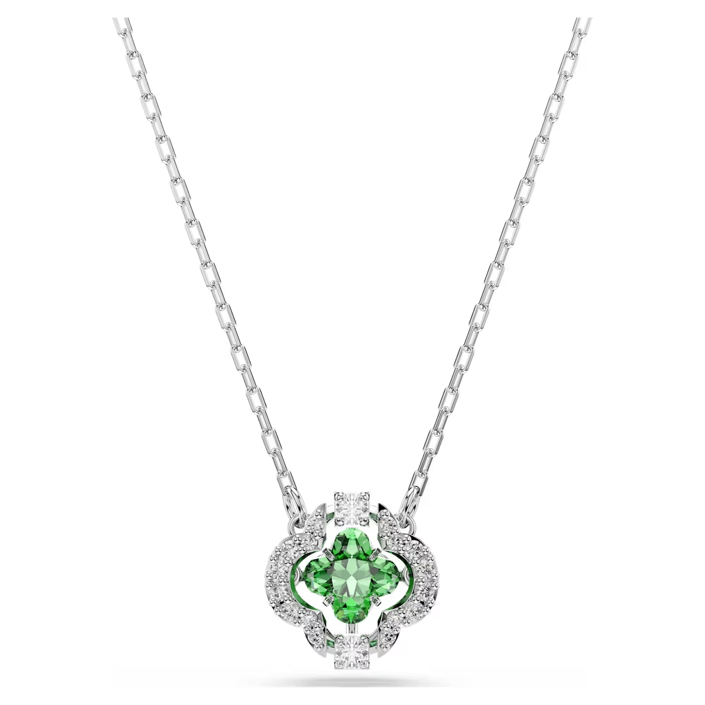 Pendentif Una Angelic, métal rhodié, cristaux incolores et vert